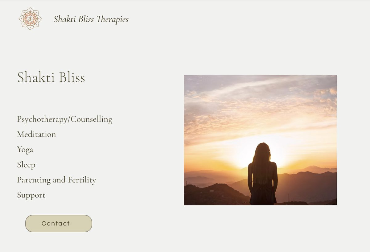 Shakti Bliss Therapies website